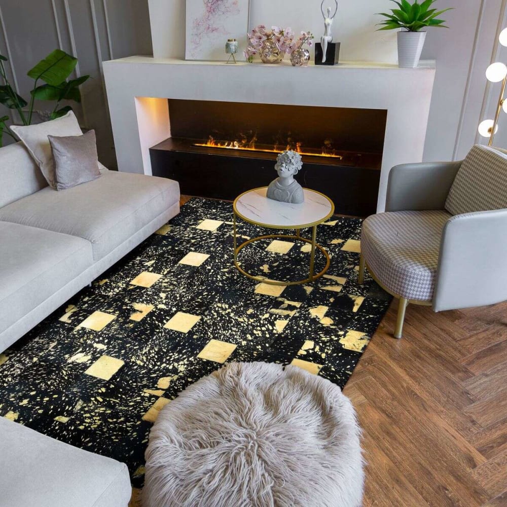 Tapis en cuir recyclé éclats or noir 120x170 — vue 3