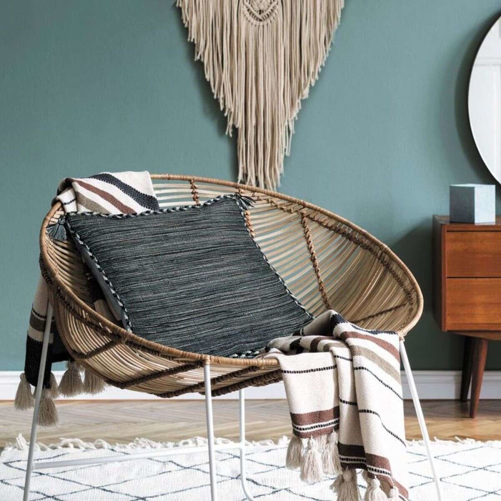 Coussin 100% coton tissé et tressé gris 45x45