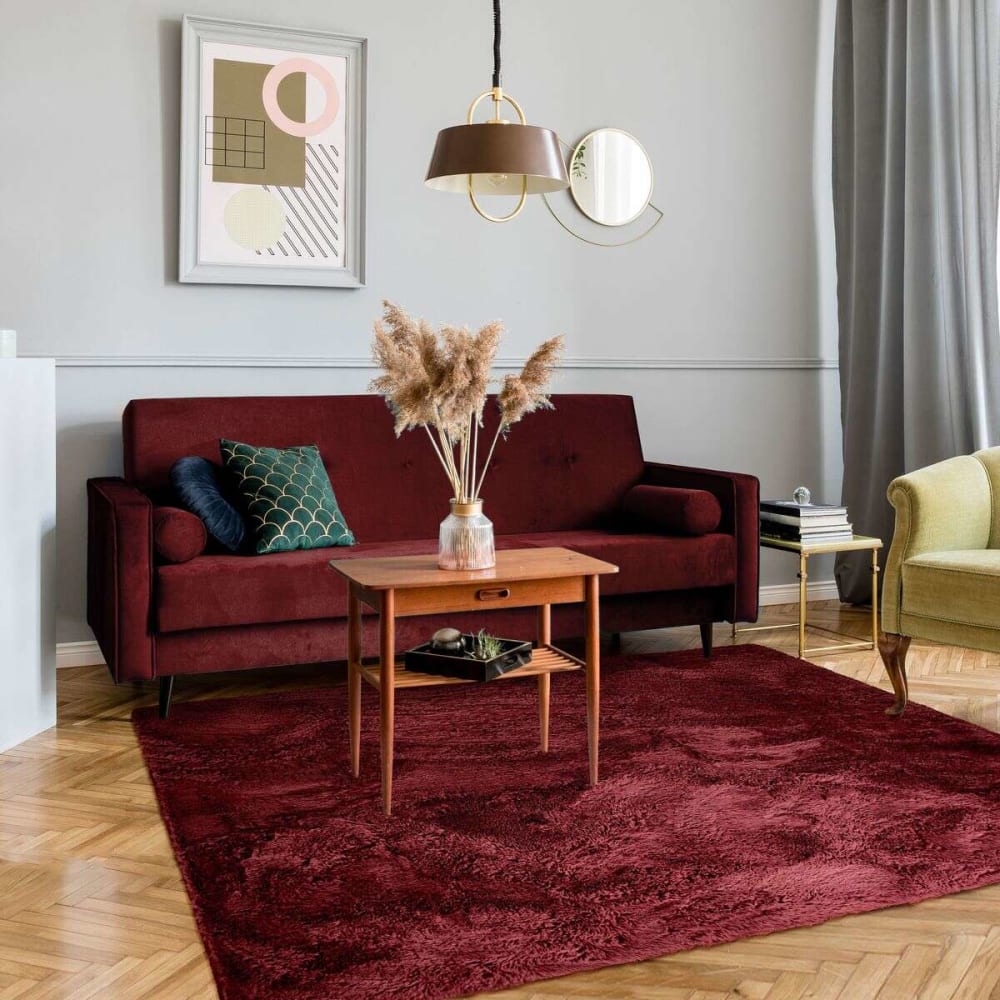 Tapis lavable à base fine souple extra doux rouge bourgogne 160x230