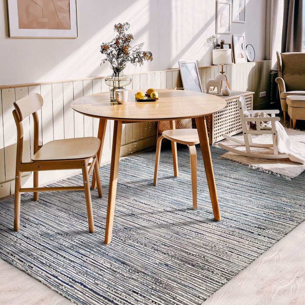 Tapis tressé fausse soie, chanvre, laine gris clair 180x270