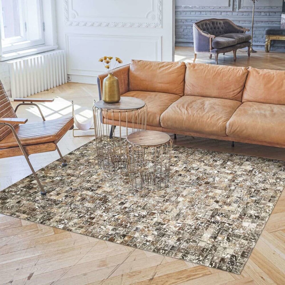 Tapis en cuir recyclé éclats argentés marron 120x170 — vue 3