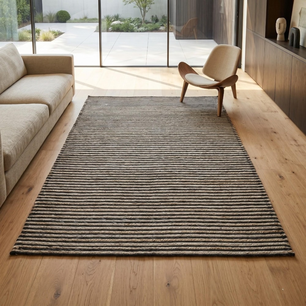 Tapis en laine, jute et coton tresse gris 120x170