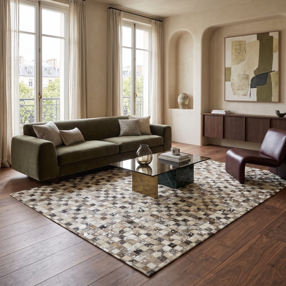 Teppich aus recyceltem Leder, Silber, 120x170, hellgrau - Maisons