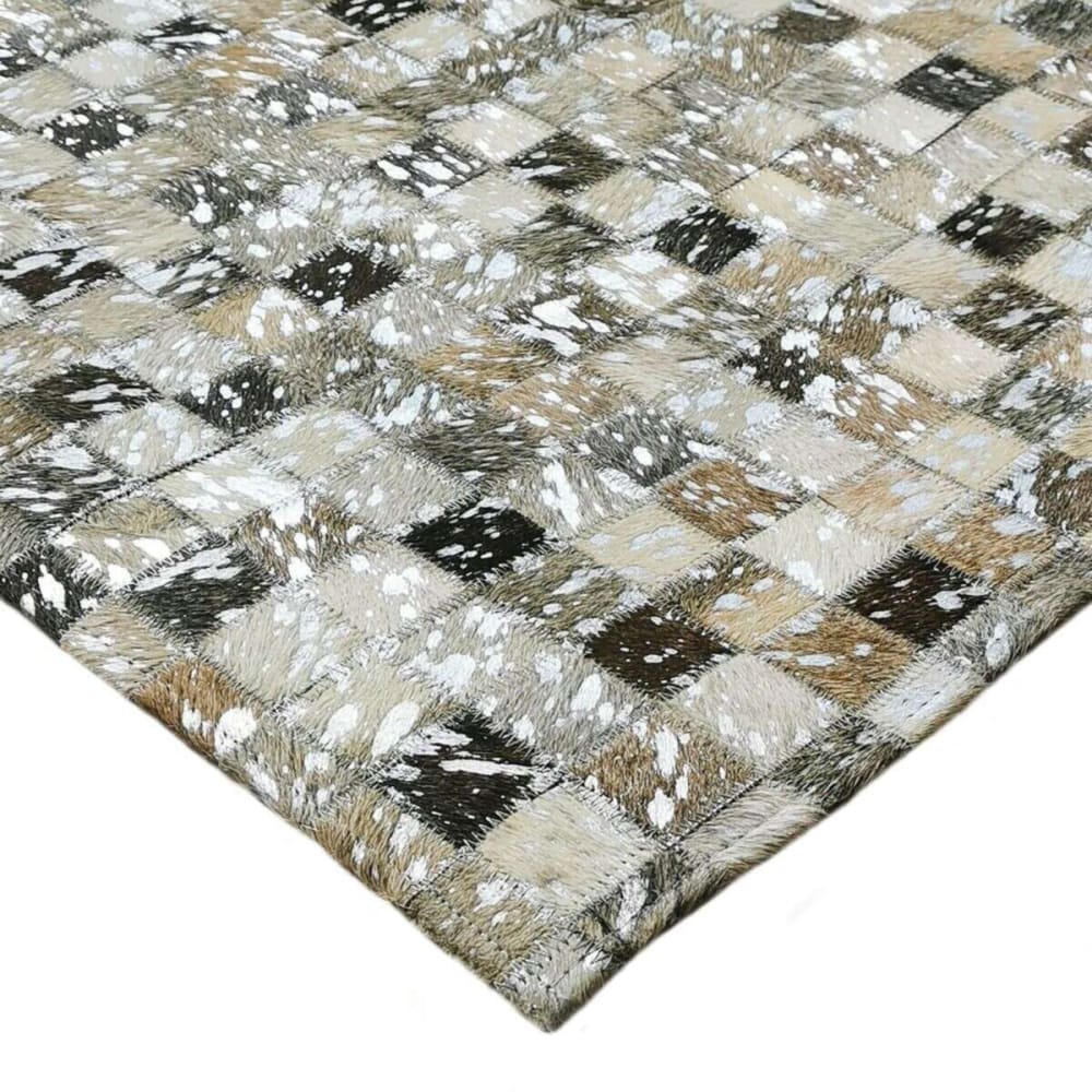 Tapis recyclé cuir motif damier gris clair 120x170 — vue 4