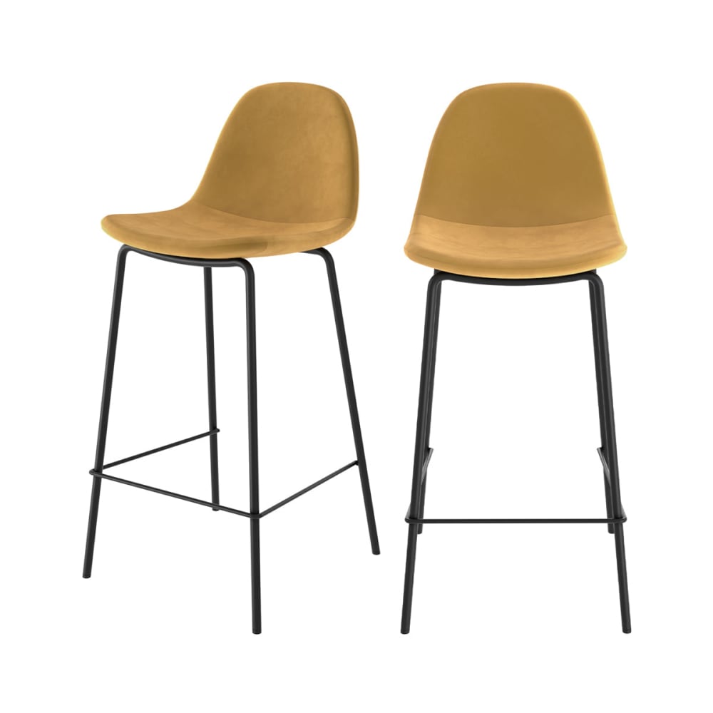 Set de 2 taburetes para isla de cocina en terciopelo amarillo 65 cm