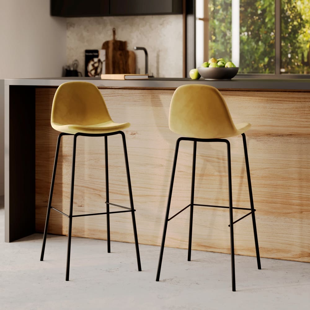 Set di 2 sgabelli da bar in velluto giallo 75 cm - Maison Pavane