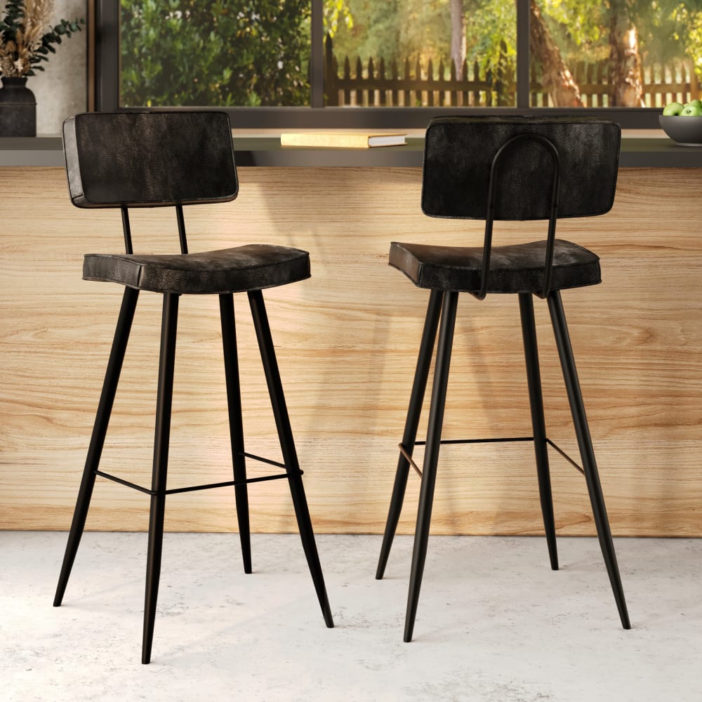 Lot de 2 chaises de bar grises/noires en cuir synthétique 75.5 cm
