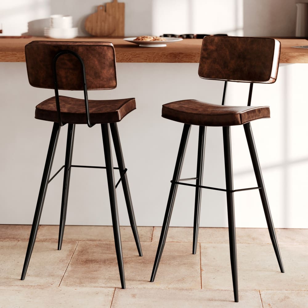 Lot de 2 chaises de bar marron en cuir synthétique 75.5 cm - Maisons du Monde