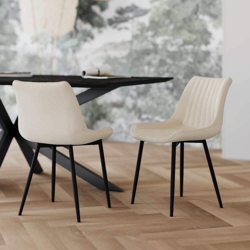 Set di 2 sedie in tessuto beige e metallo nero - Maison Pavane