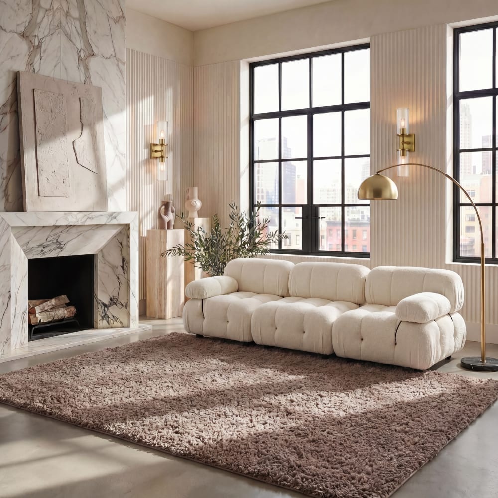 Tapis shag en polypropylène taupe, 160 x 229 cm — vue 3