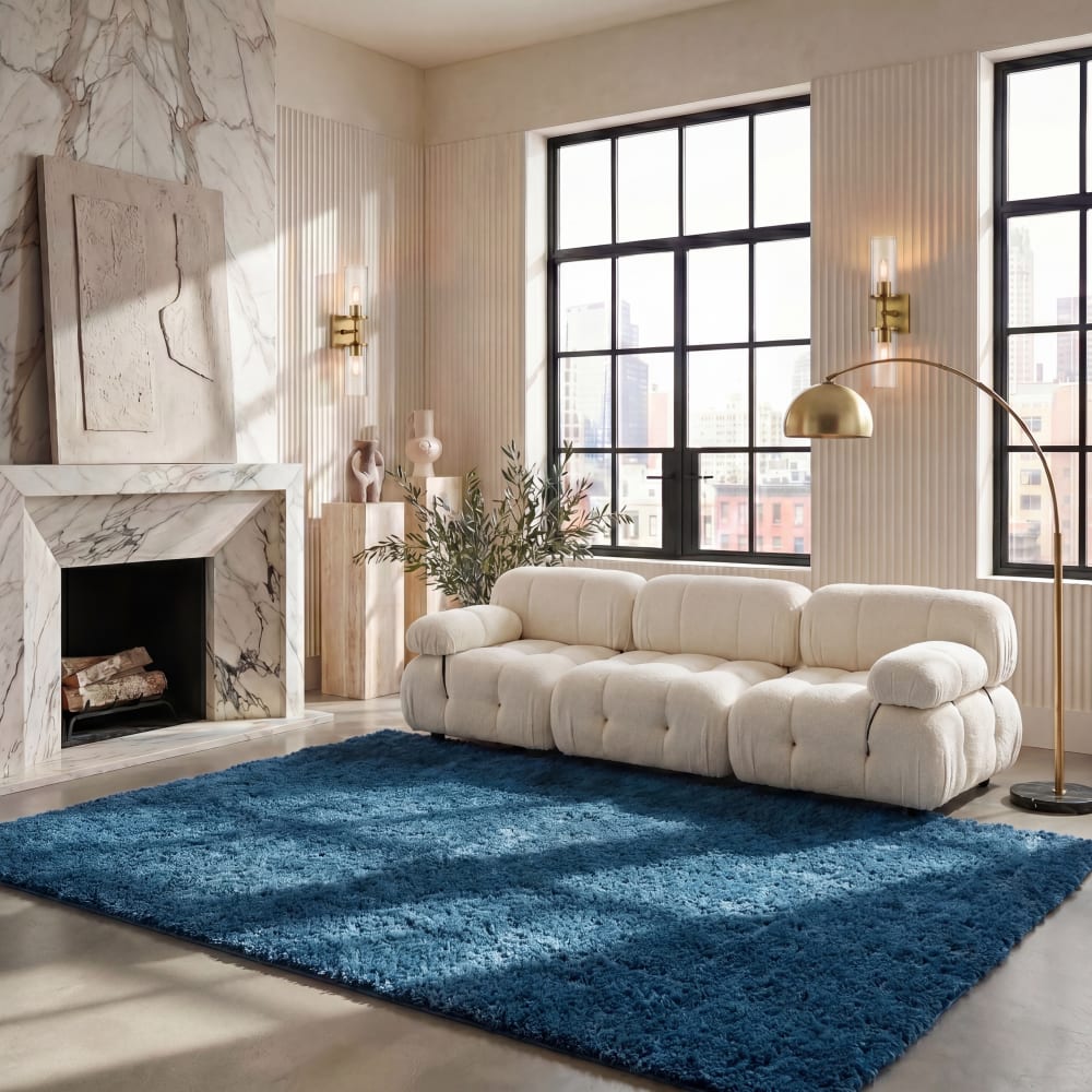 Tapis shag en polypropylène bleu, 183 x 274 cm — vue 3