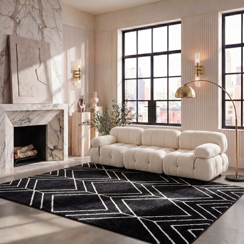 Safavieh Zeitgenössische Polypropylen-Teppich in Schwarz/Weiß, 155 x 229 cm style modern Schwarz Pp - Polypropylen