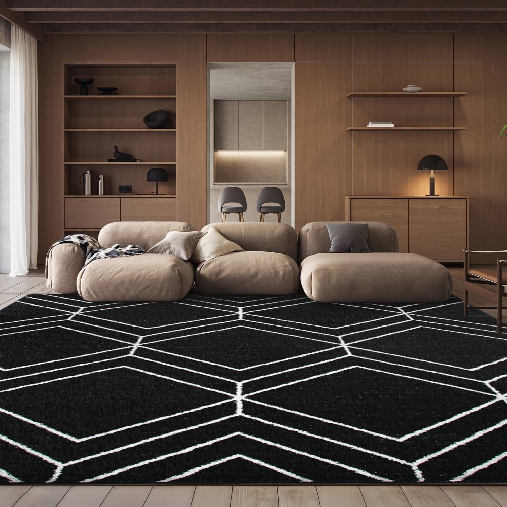 Tapis contemporain en polypropylène noir/blanc, 122 x 183 cm — vue 3