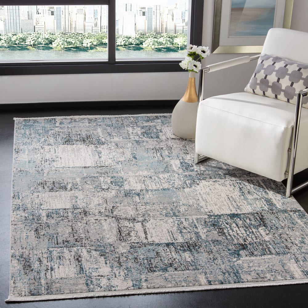 Zeitgenössische Polypropylen-Teppich in Grau/Blau, 160 x 229 cm -