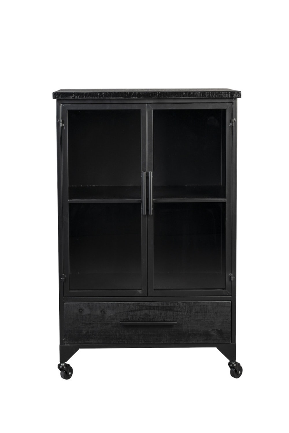 Mathi Design Vitrine auf Rollen aus Stahl und schwarzem Holz H 105 style vintage - Stahl
