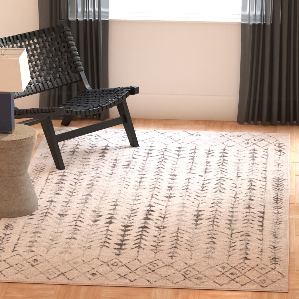 Tapis bohémien en polypropylène blanc/gris, 122 x 183 cm — vue 3
