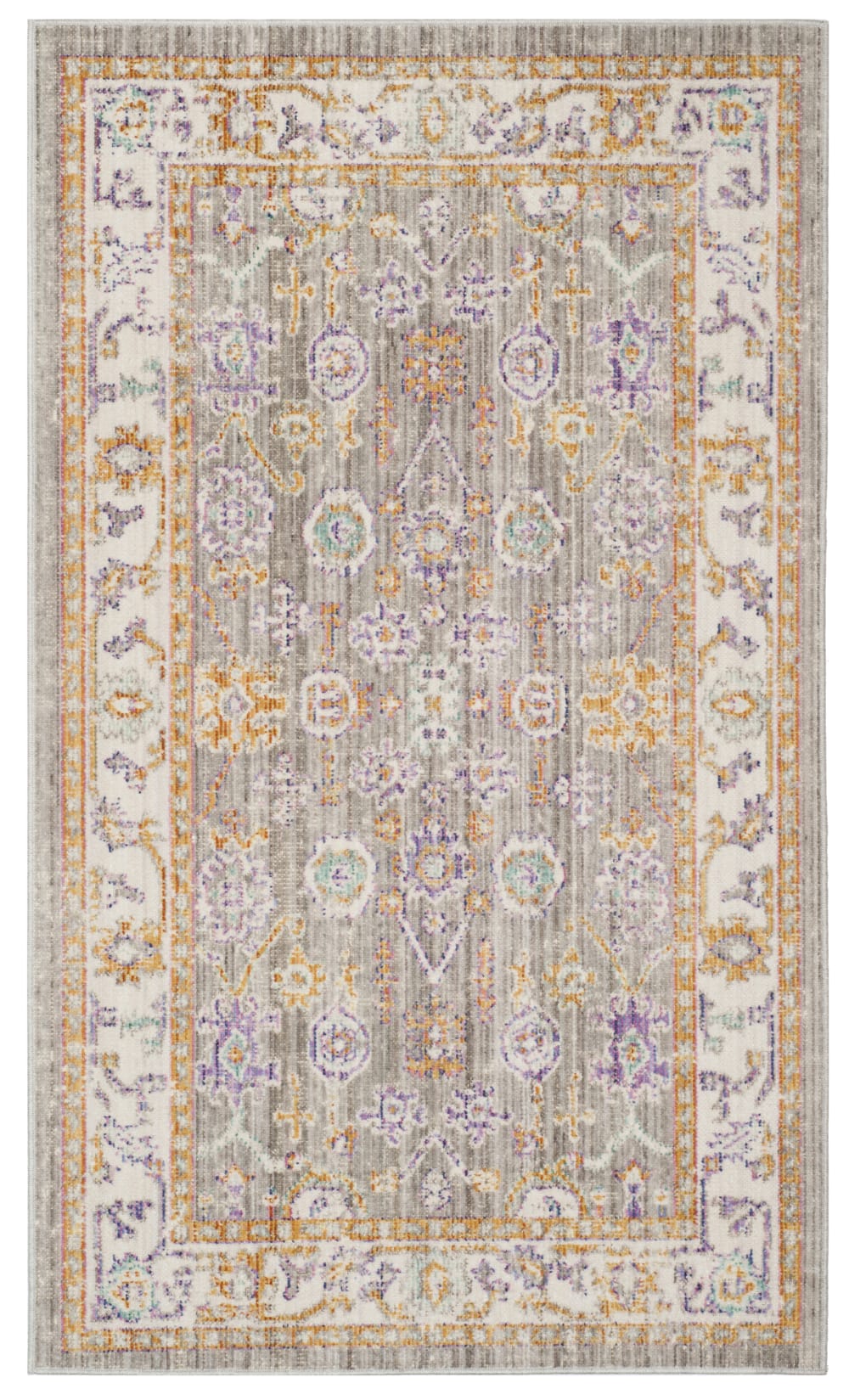 Tapis bohème chic en coton gris/beige, 122 x 183 cm