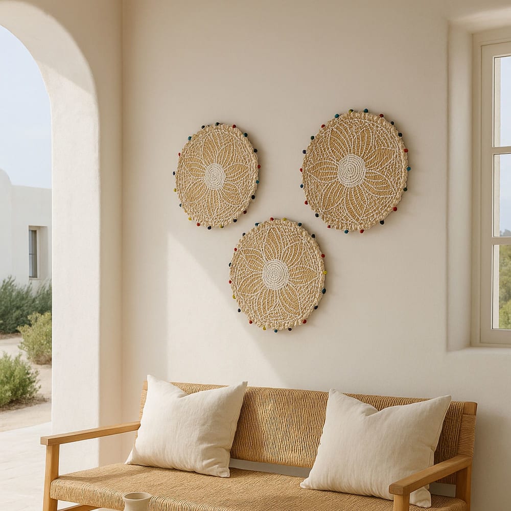 Panier rond en jonc de mer et perles de bois 40cm — vue 4
