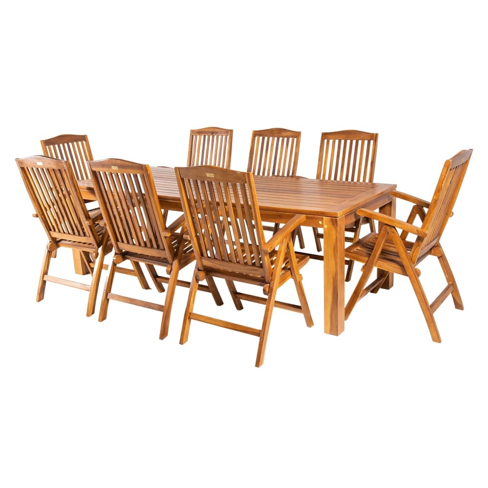 Conjunto de 8 sillones reclinables y mesa de madera de teca de 240 cm