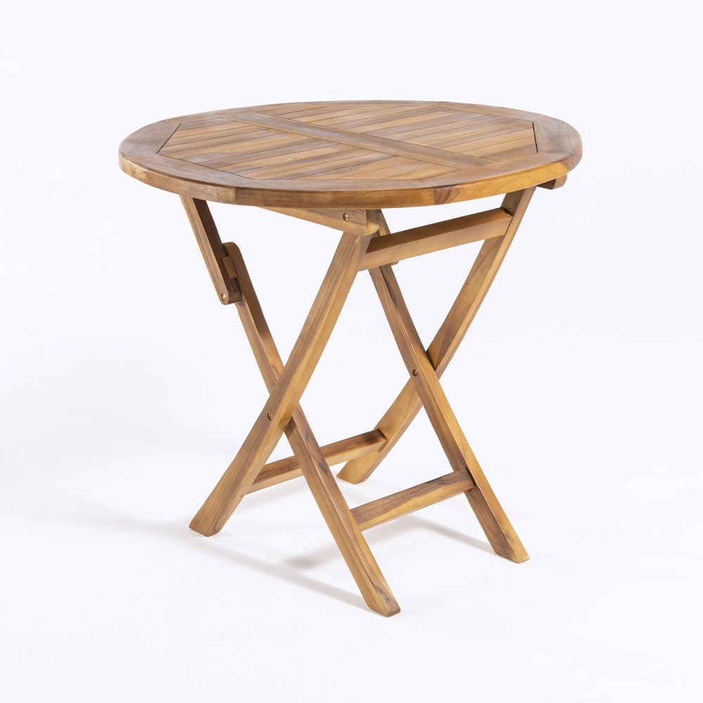 Mesa de jardín redonda y plegable de madera de teca de 80 cm