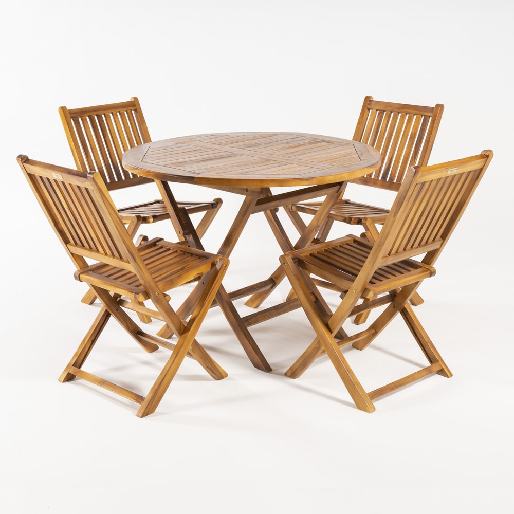 Conjunto de 4 sillas plegables exterior y mesa de teca 100 cm
