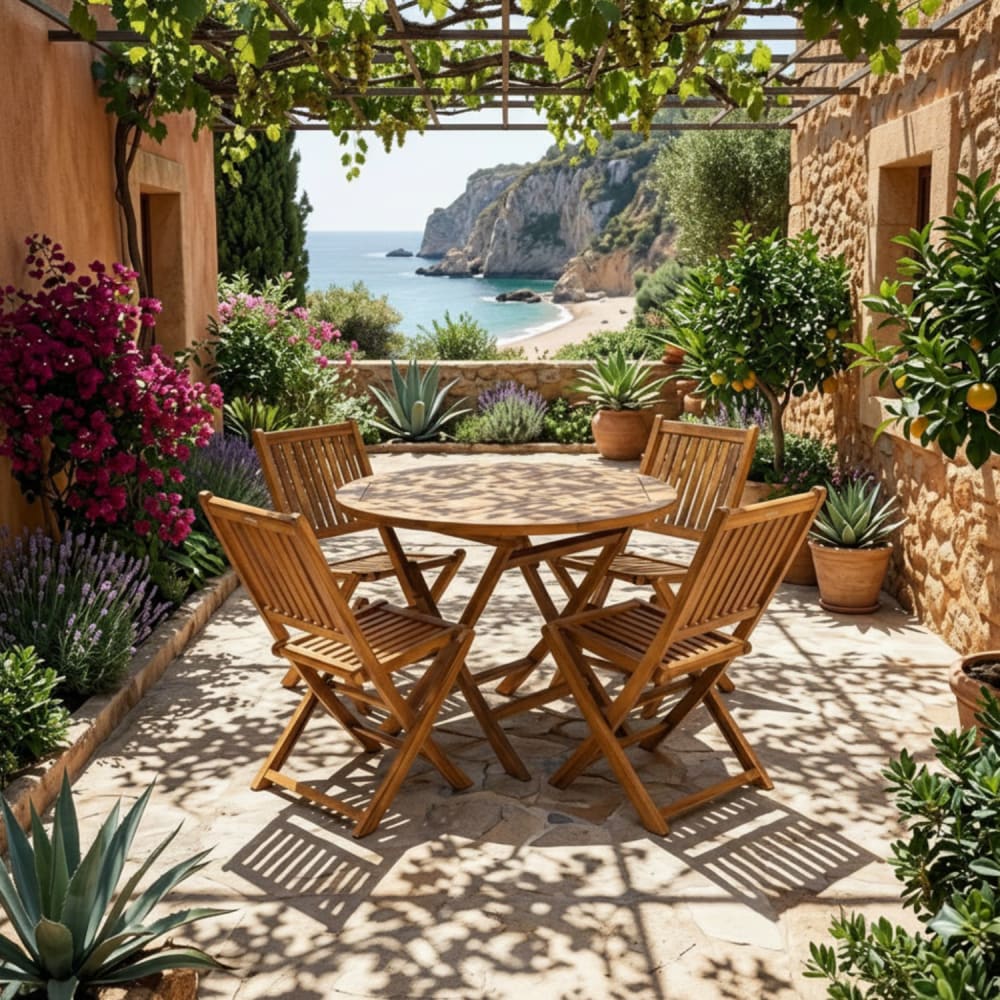 Conjunto de 4 sillas plegables exterior y mesa de teca 100 cm - Maisons du Monde