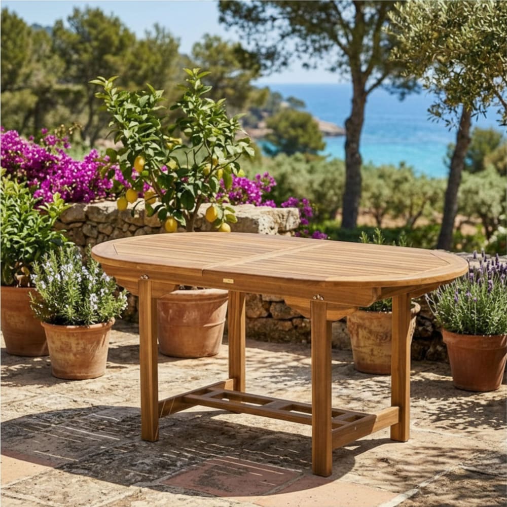 Mesa ovalada de jardín extensible de madera de teca 160 a 210 cm - Maisons du Monde
