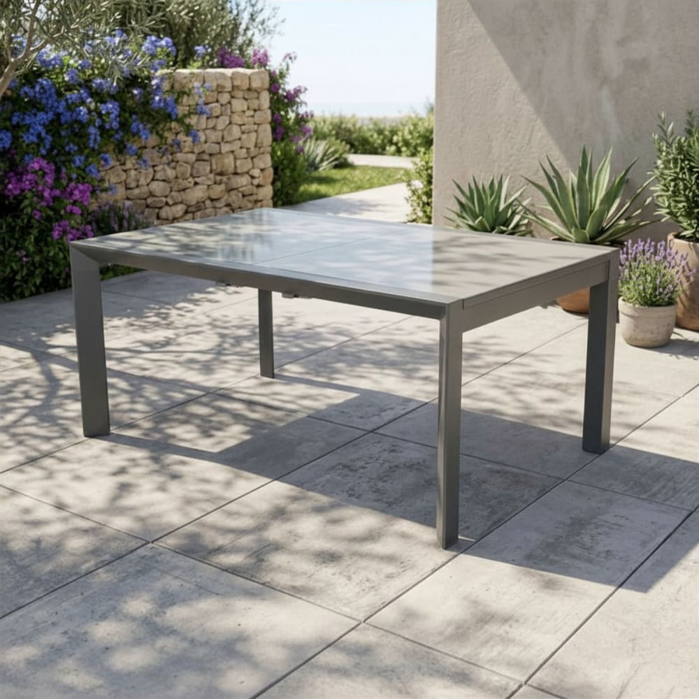 Mesa jardín extensible de aluminio antracita y cristal 160 a 210 cm - Maisons du Monde