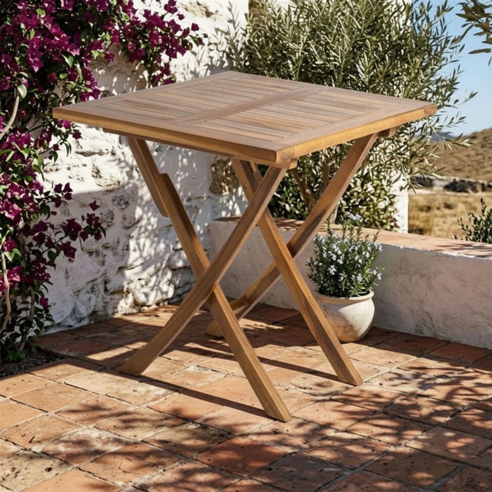 Mesa exterior cuadrada plegable madera de teca 70x70cm - Maisons du Monde