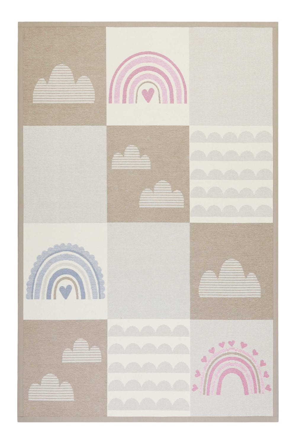 Tapis plat réversible tons pastels beige, rose et bleu 70x140