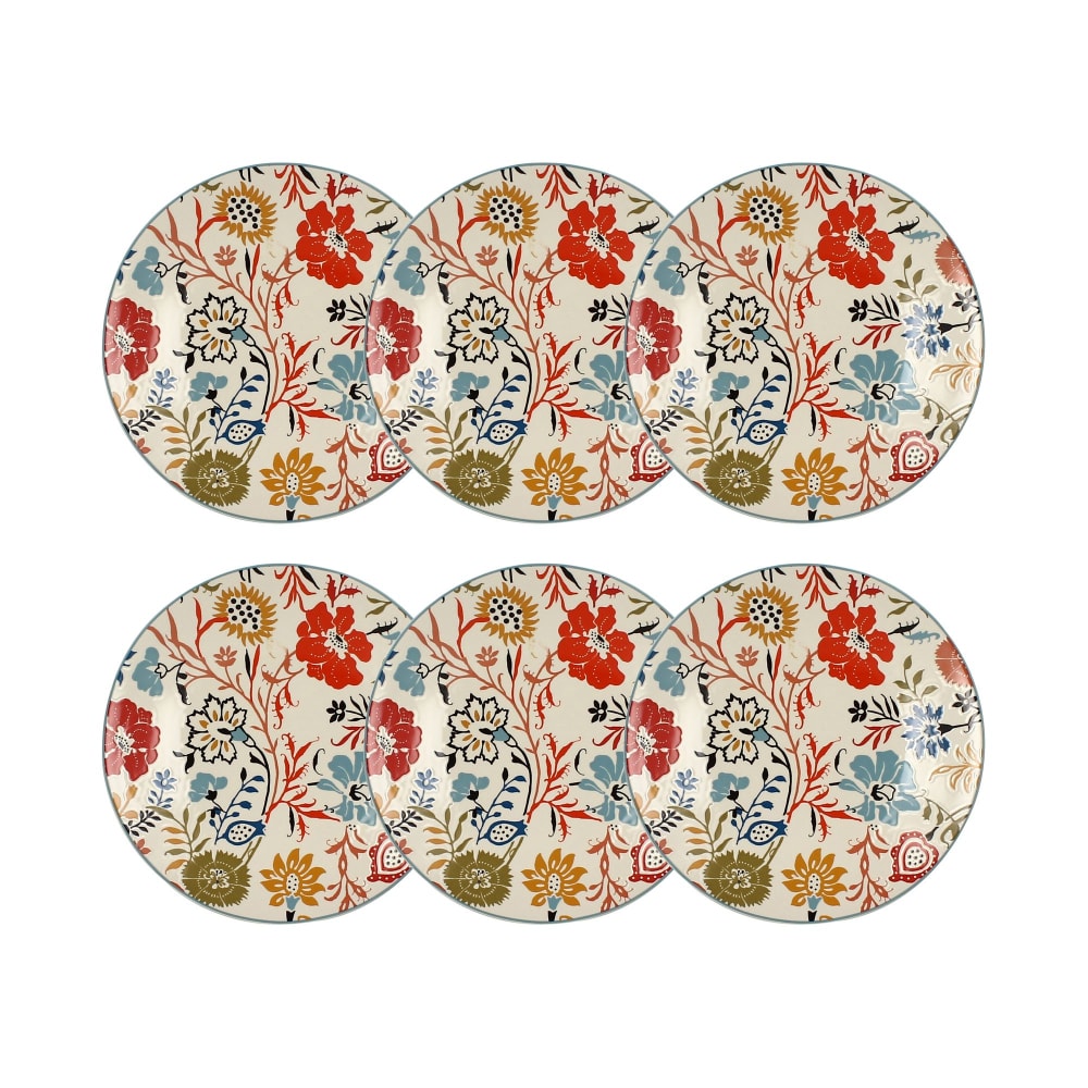 Lot de 6 assiettes à dessert florales en grès 20cm Lot de 6 assiettes à dessert florales en grès 20cm