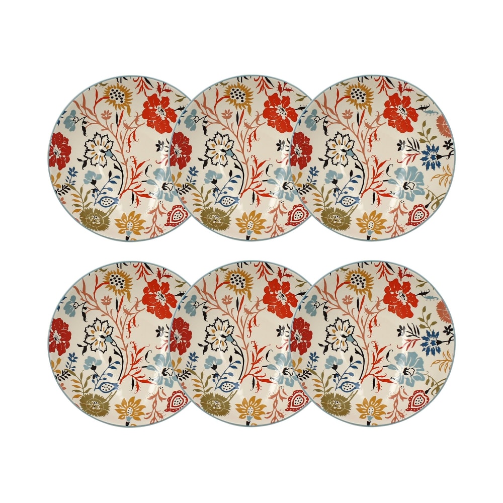 Lot de 6 assiettes calottes florales en grès 19cm