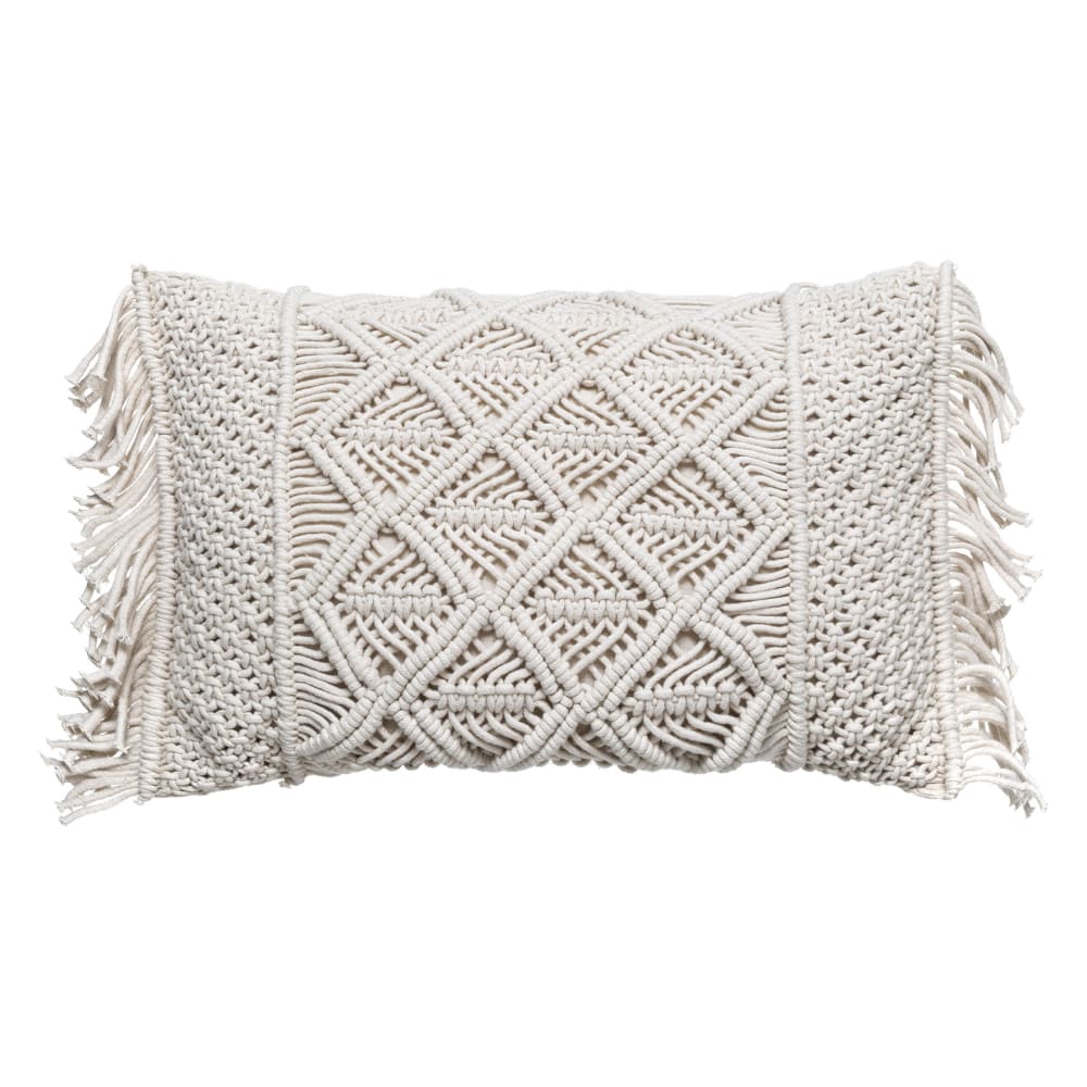 Coussin macramé à franges coton ivoire 30x50 cm