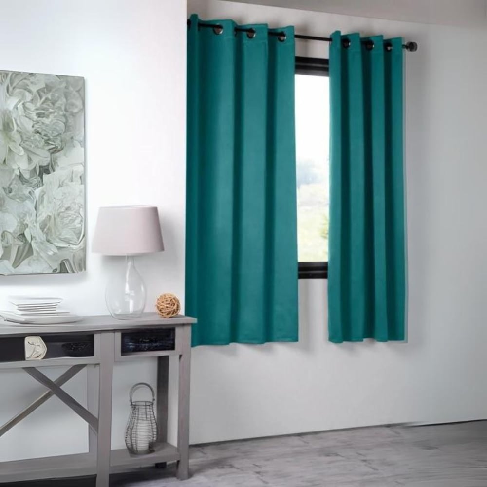 Rideau occultant uni 210gr/m2 polyester bleu canard 135x250 cm
