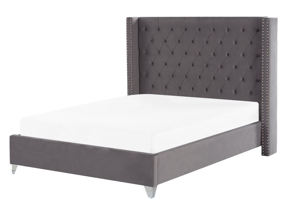 Lit double en tissu gris 160x200