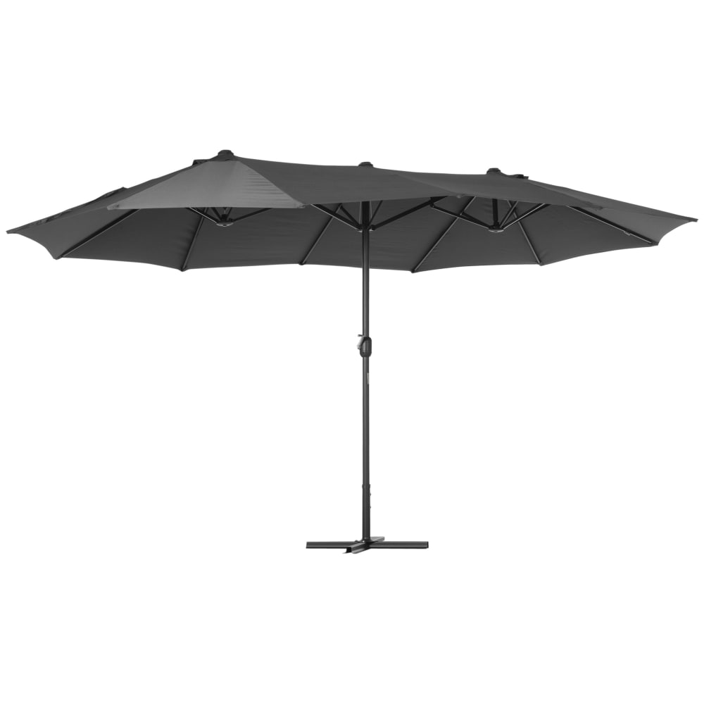 Parasol de jardin XXL à manivelle acier polyester haute densité gris