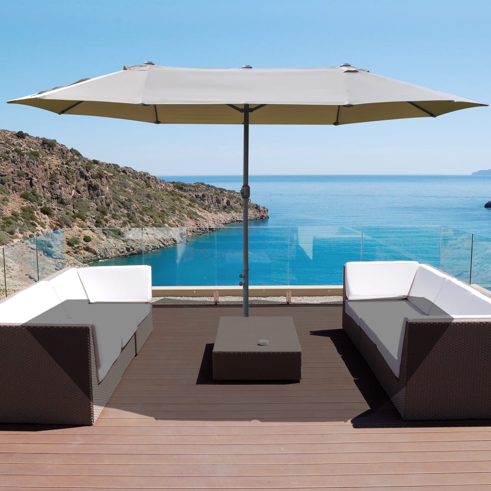 Parasol de jardin XXL à manivelle acier polyester café latte