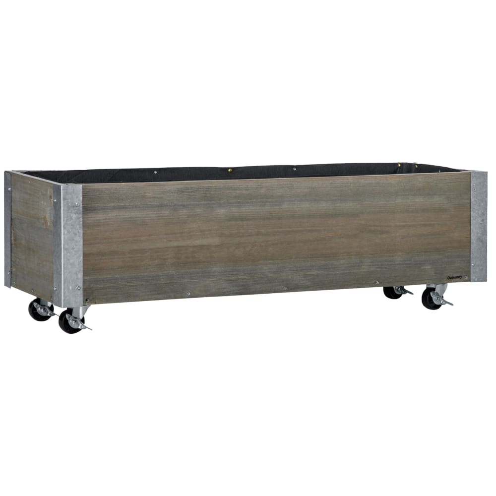 Jardinière sur roulettes métal bois de sapin gris