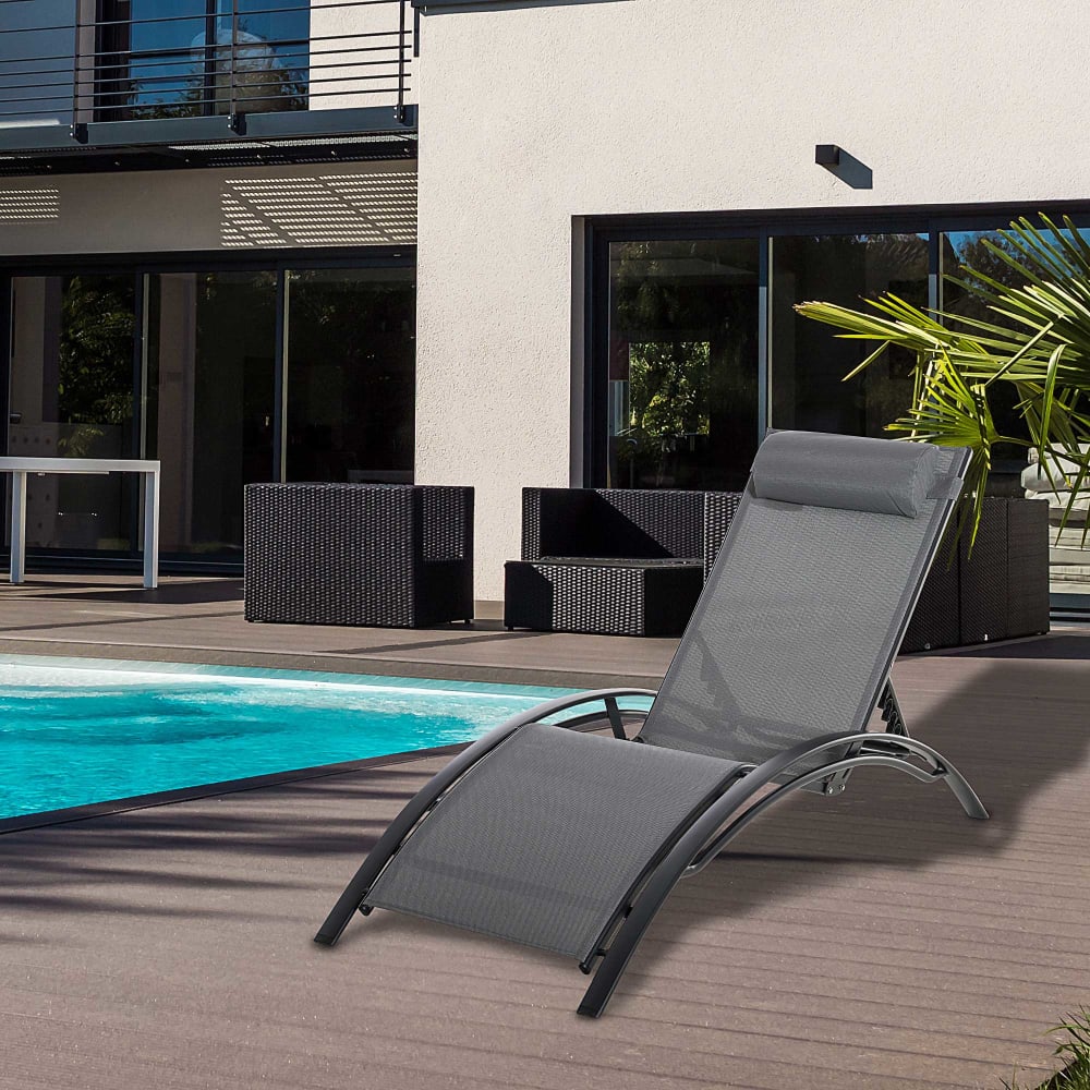 Bain de soleil design contemporain inclinable alu textilène gris