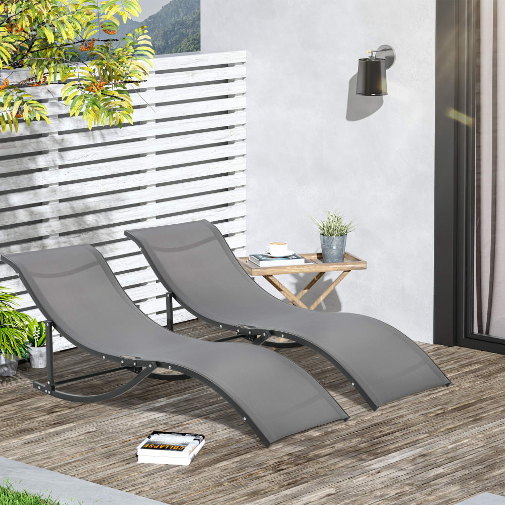 Lot de 2 bains de soleil pliables alu. textilène