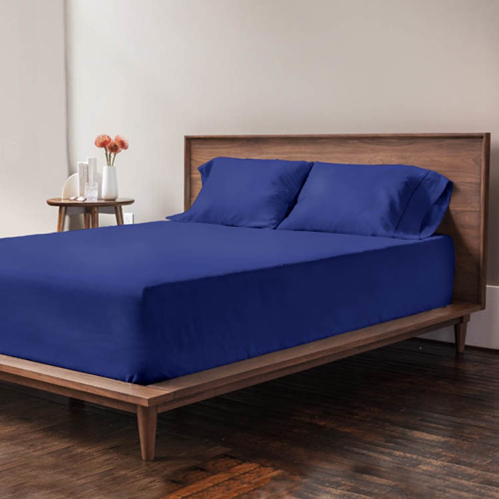 Drap housse grand bonnet microfibre Bleu 200x200cm - Maisons du Monde
