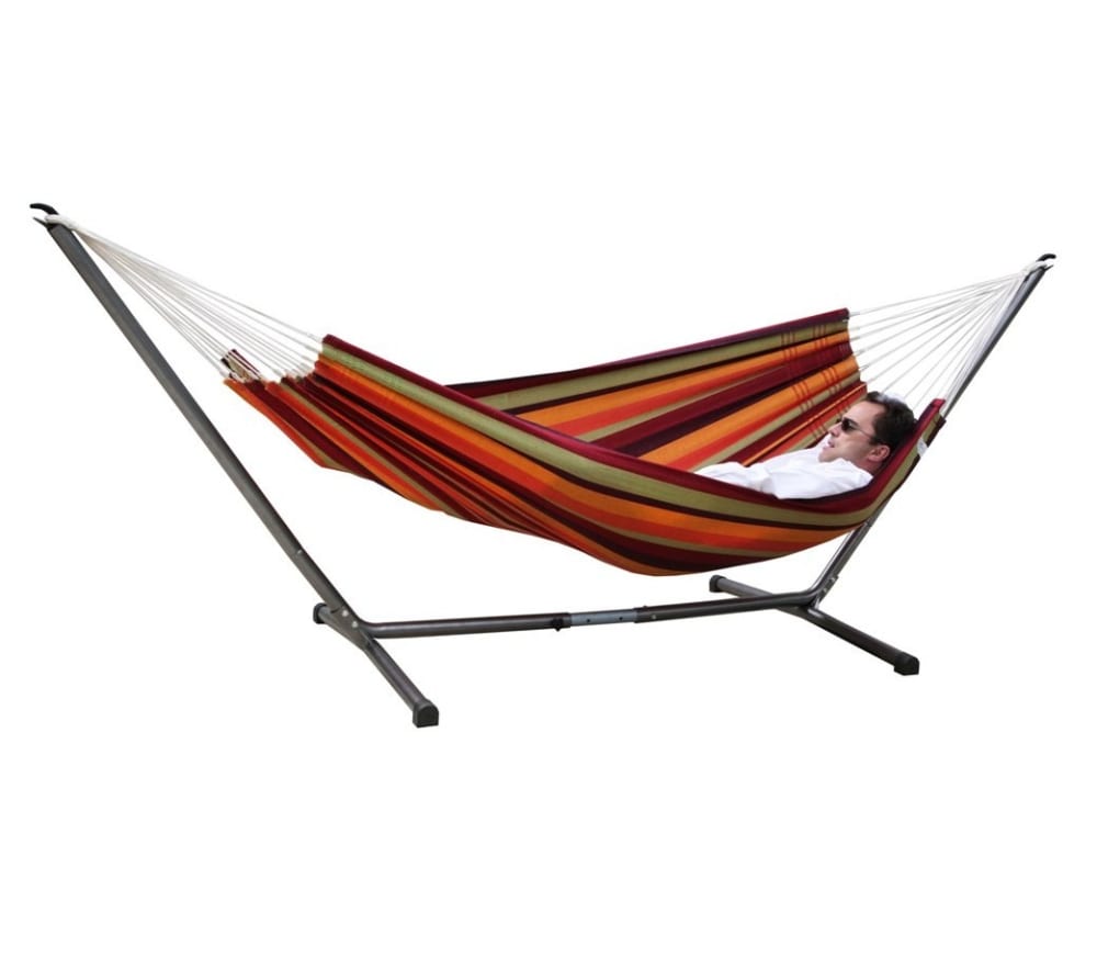 Hamac avec support métal en coton couleur tropical