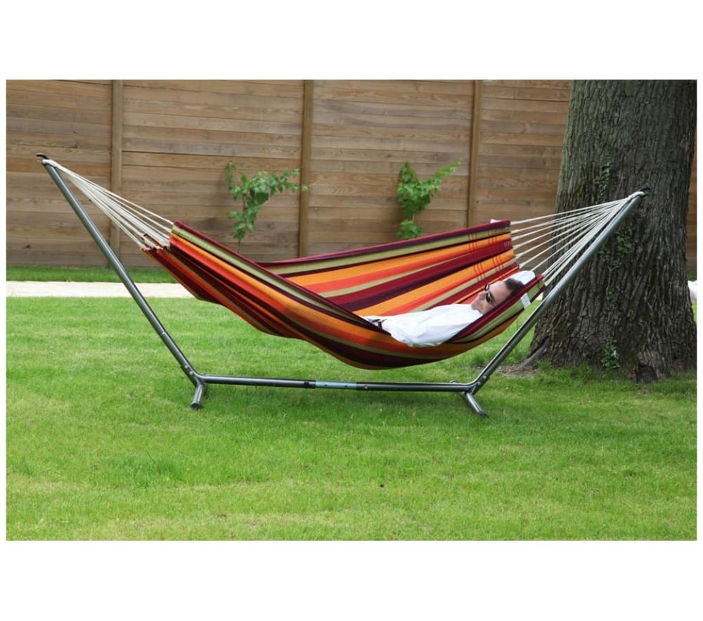 Hamac avec support métal en coton couleur tropical