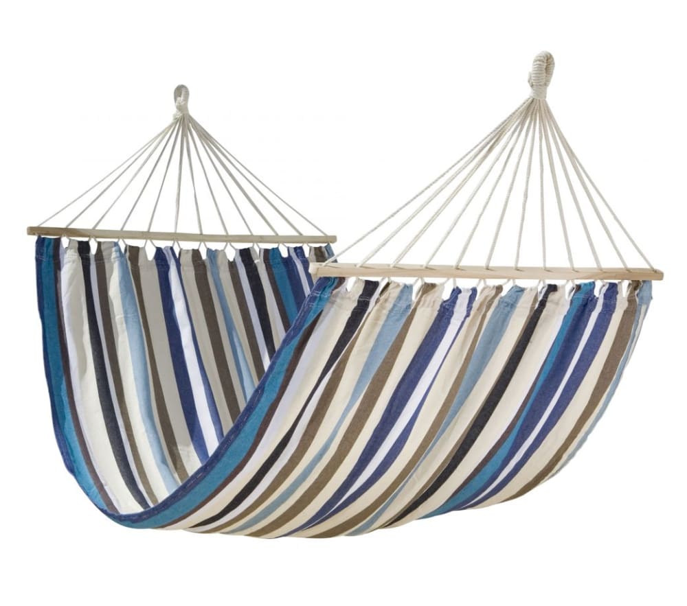Hamac à barre en coton crème et bleu