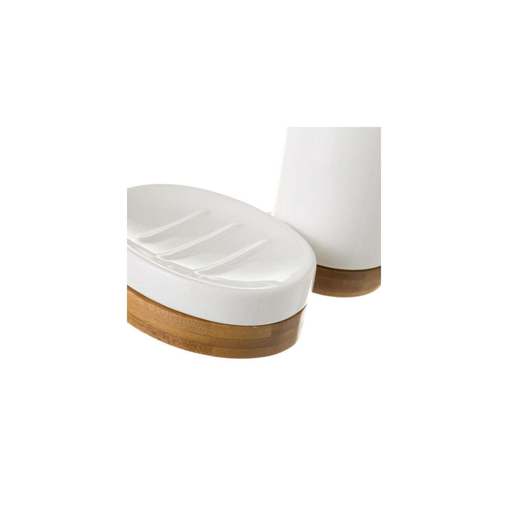 Set salle de bain céramique blanche et bambou - 3 pièces — vue 3