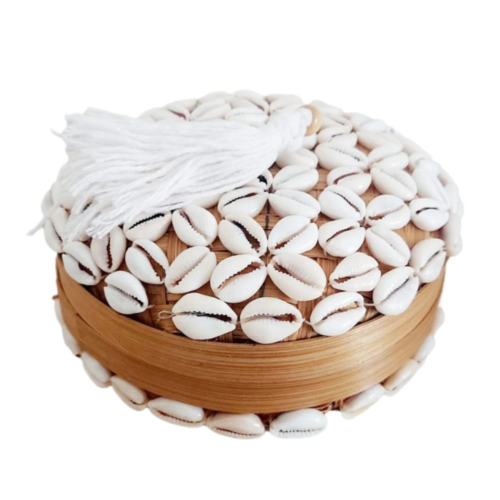 Boîte en bambou et coquillages, beige 16x10 сm