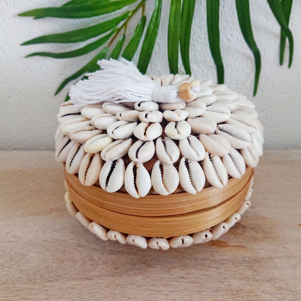 Boîte en bambou et coquillages, beige 16x10 cm — vue 4