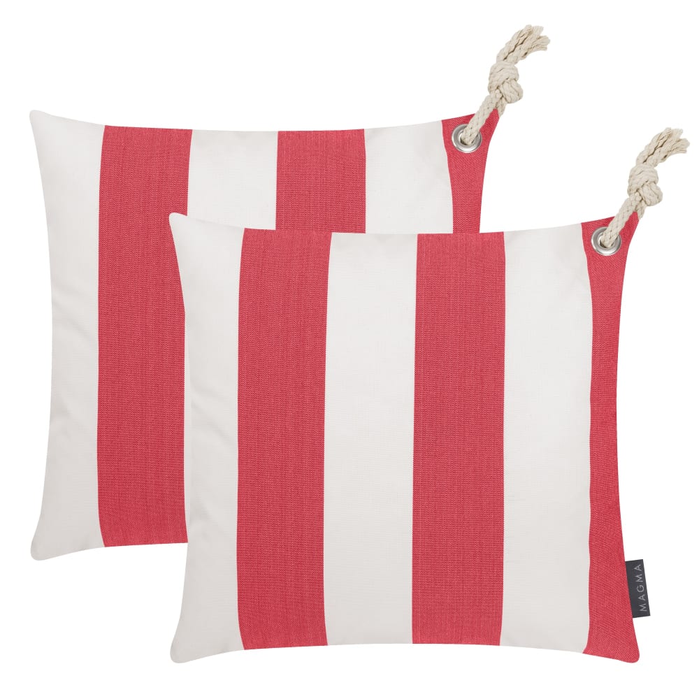 Magma Housses de coussin rayées rouge/blanc avec corde - lot de 2-40x40 style classique chic - Pvc - Poly Chlorure De Vinyle