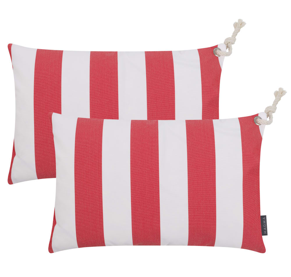 Housses de coussin rayées rouge/blanc avec corde - Lot de 2-40x60