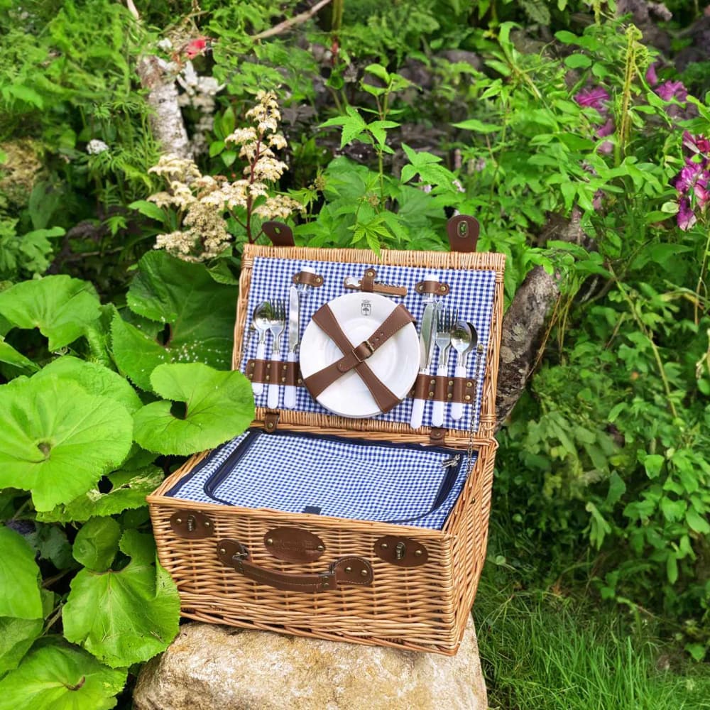 Panier pique-nique en osier Marly vichy bleu - 4 personnes